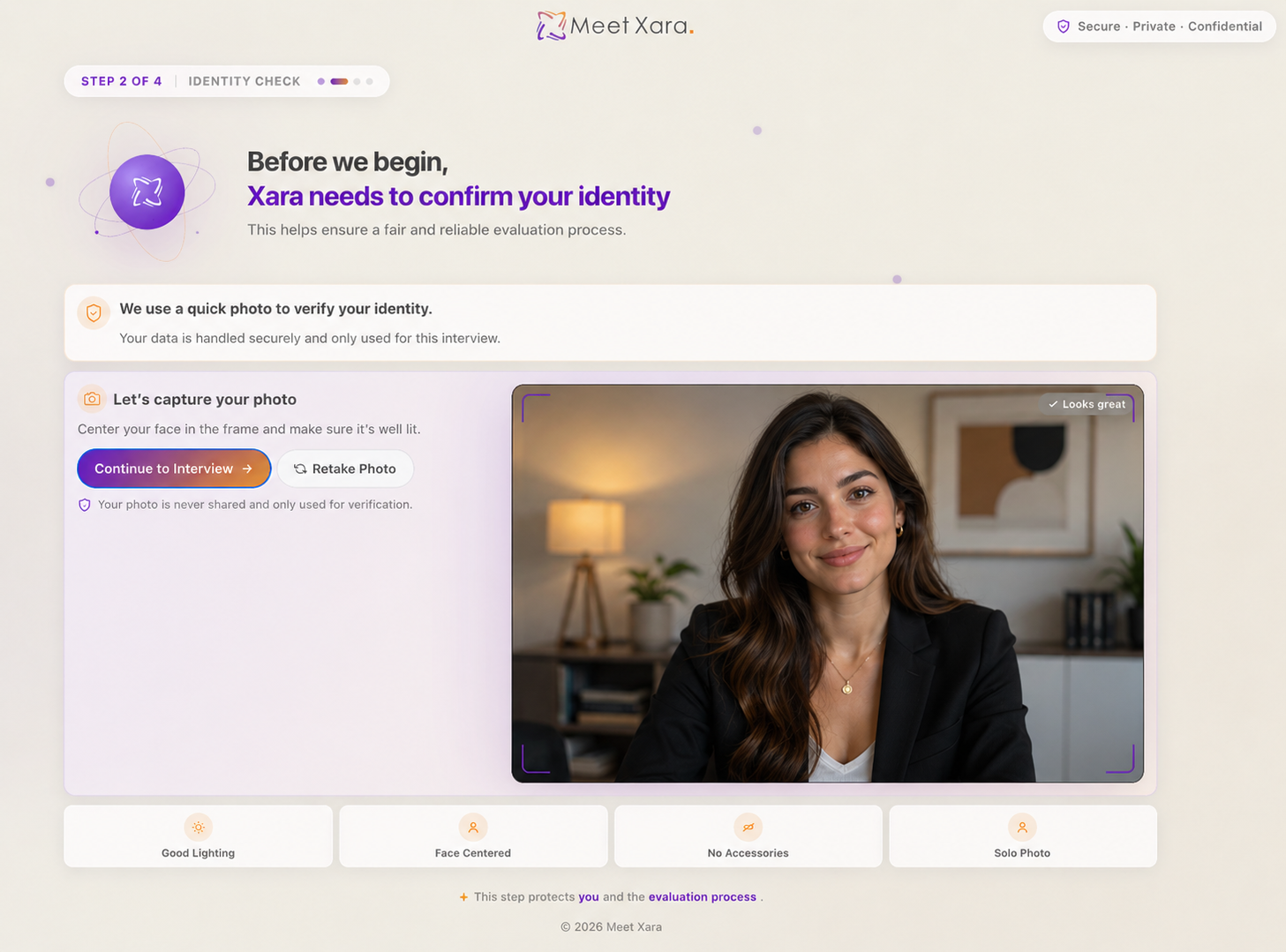 Meet Xara Product Screen - AI Technical Interview Platform dashboard showing interview interface, candidate assessment, and real-time scoring